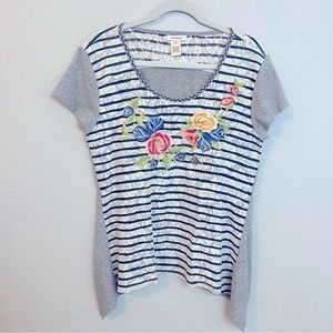 Sundance Embroidered Floral‎ Striped Top